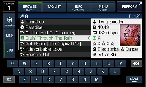 Pioneer XDJ-1000 pantalla con teclado virtual