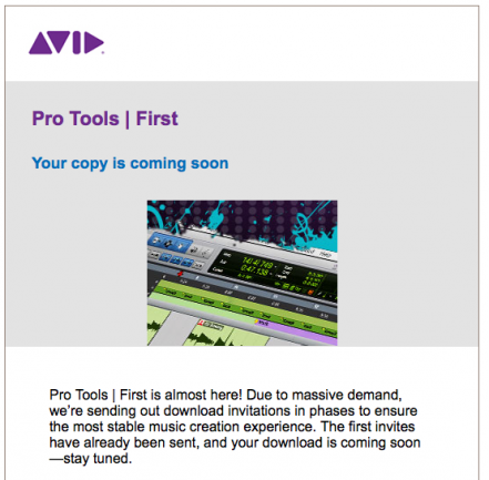 Invitación a descarga de Pro Tools First