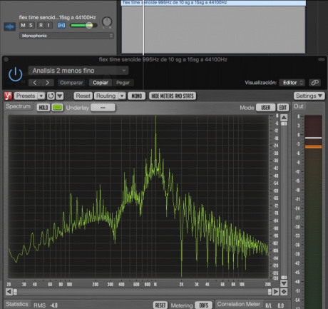 Resultado de un alargamiento del 50% utilizando Logic a 44K1Hz.