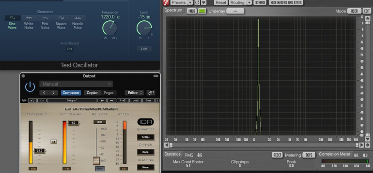 A 192KHz el Waves L2 es capaz limitar 6dBs una señal de 1KHz sin generar señales indeseadas sobre el umbral de -100dBFs.