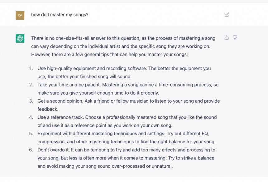 ChatGPT - Pregunta sobre mastering