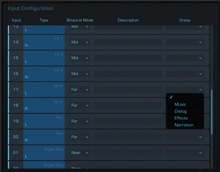 Dolby Atmos Composer Input Configuration