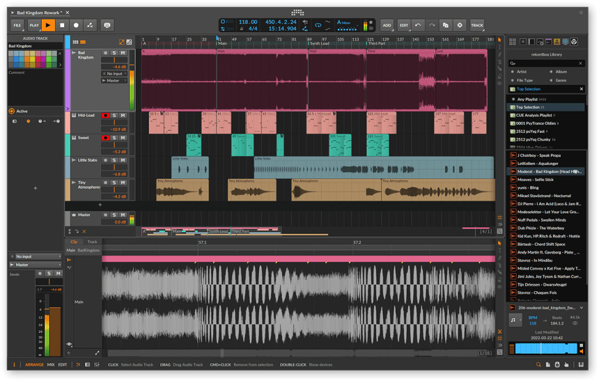 Biblioteca de rekordbox en el navegador de Bitwig Studio 6.1.4