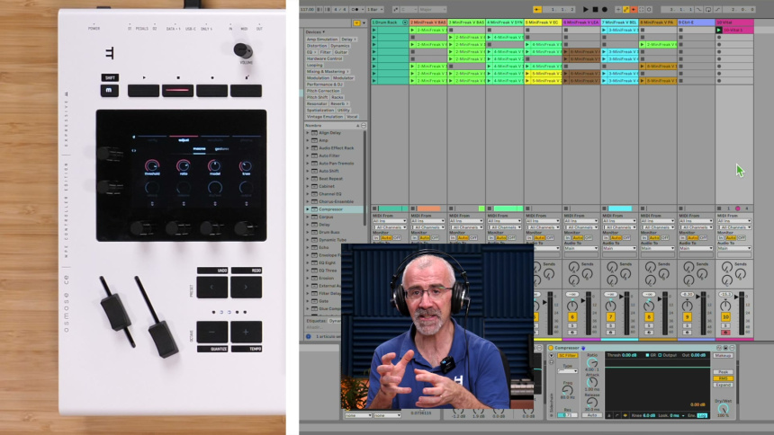 Osmose CE controlando el compresor de una pista de Ableton Live