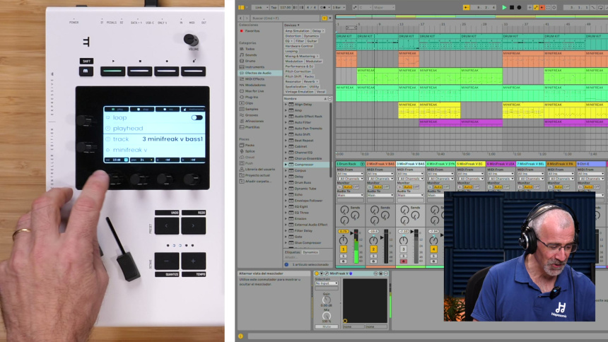 Osmose CE en modo DAW Control junto a Ableton Live