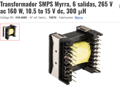 Screenshot 2026-06-22 at 15-40-05 74070 Transformador SMPS Myrra 6 salidas 265 V ac 160 W 10.5 to 15 V dc 300 μH RS.png