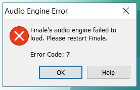 finale audio engine failed to load