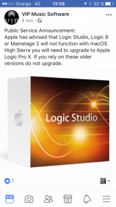 logic pro 9 high sierra