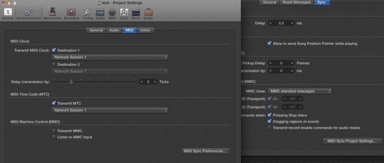 Logic -  MIDI Sync Project Settings