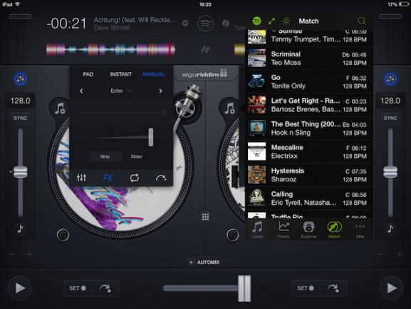 DJay 2.5 con conexión a Spotify y empleando Match