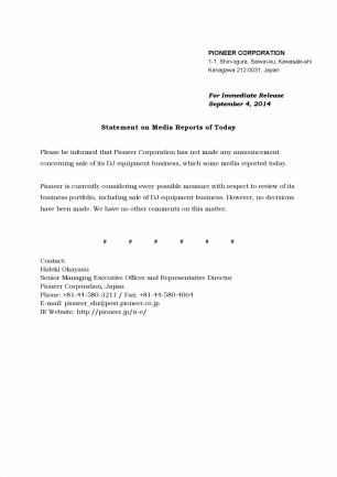 Comunicado Pioneer Corp