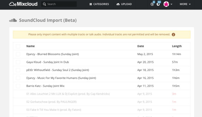 Mixcloud importando de Soundcloud