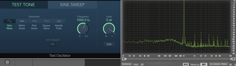 Utilizamos una señal de 1KHz a escala completa para la salida 2 y la entrada 2.