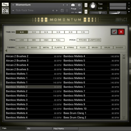 Navegador de loops con los filtros en la parte sup
