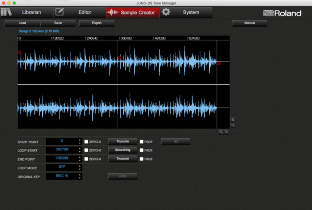 Sample Creator en Tone Manager para Juno DS-61 y DS-88