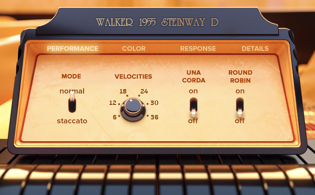 Interfaz del piano virtual Walker 1955 Steinway