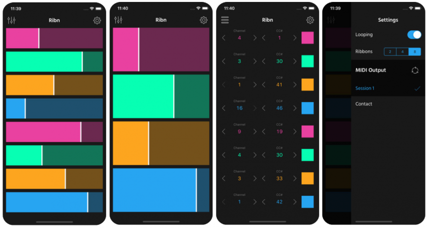 Ribn, 8 controles tipo ribbon con bucle para iOS