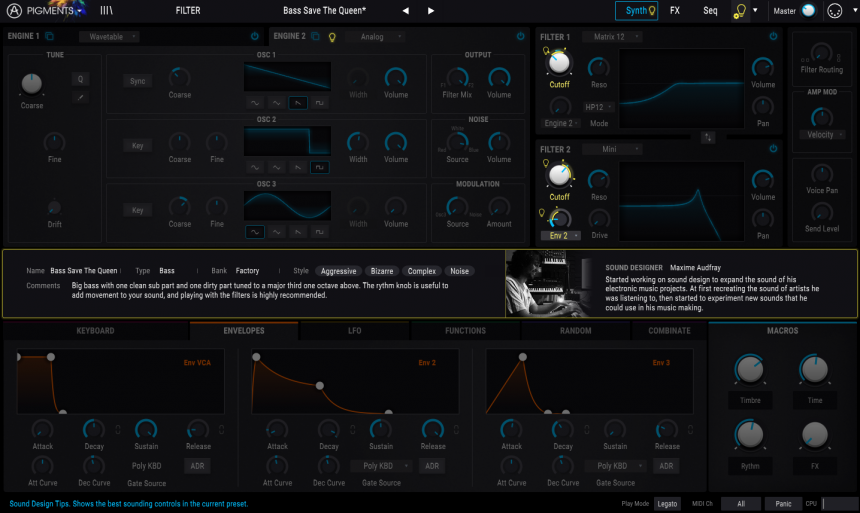 Arturia Pigments y sus 'indicaciones' sobre los sonidos