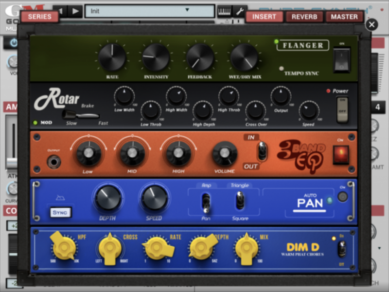 Pure Synth Platinum, pantalla de efectos