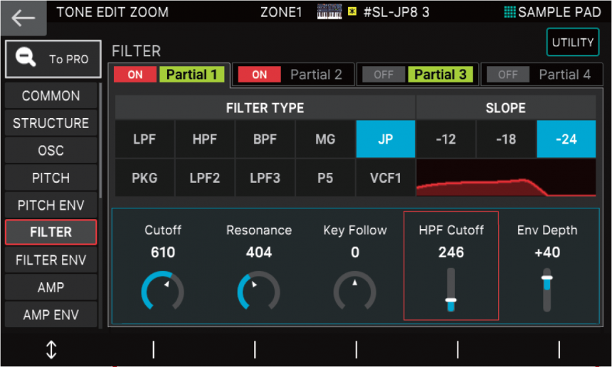 Filtros en Roland Zen-Core