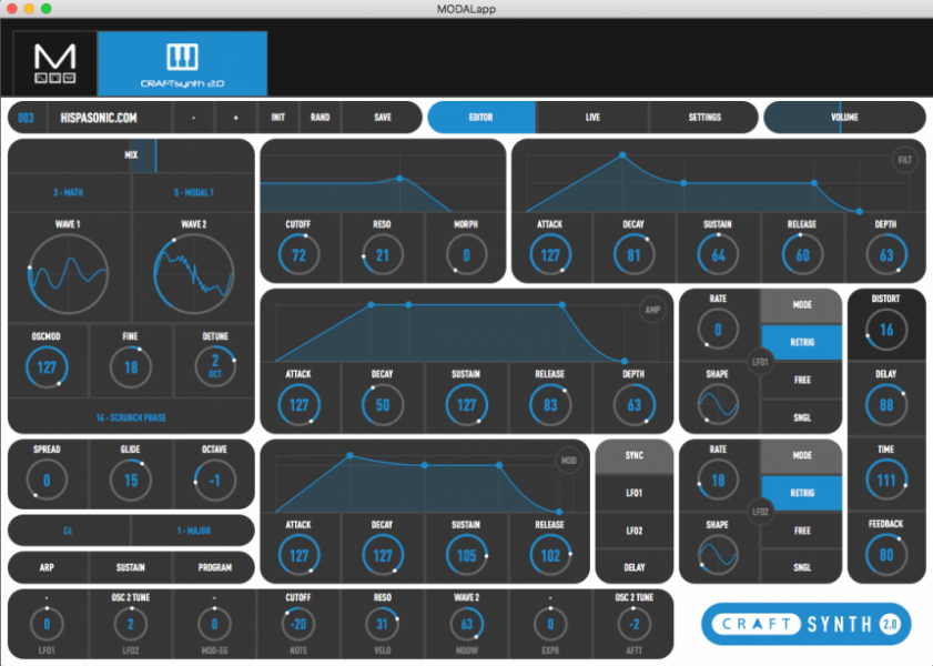 Editor del sintetizador Modal Craft 2.0
