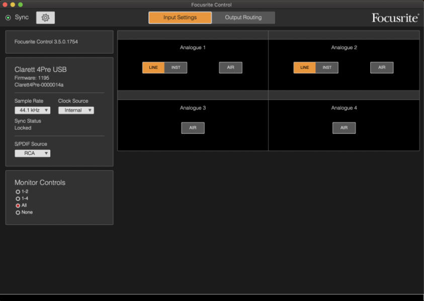 Focusrite Control - Entrada