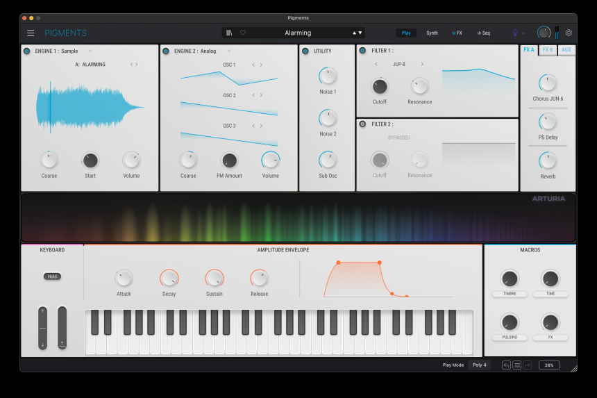 Arturia Pigments 5, vista simplificada 'play'