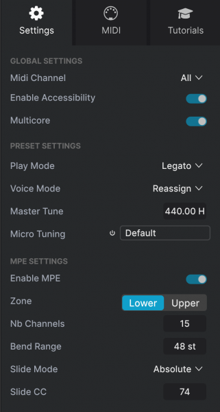 Arturia Pigments 5, settings