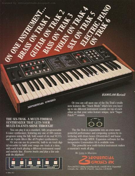 Sequential Circuits Six-Trak 1984 Brochure