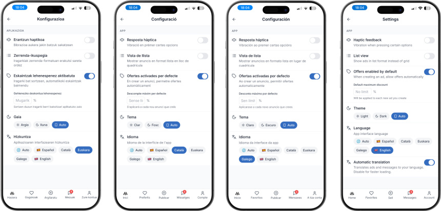 Idiomas en Mercasonic app