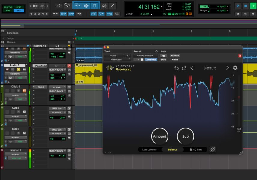 PloseAssist insertado en una pista de voz dentro de Pro Tools