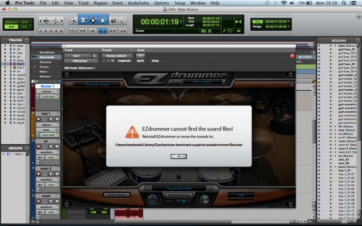 EZdrummer cannot find the sound files! Protools Pro Tools Hispasonic