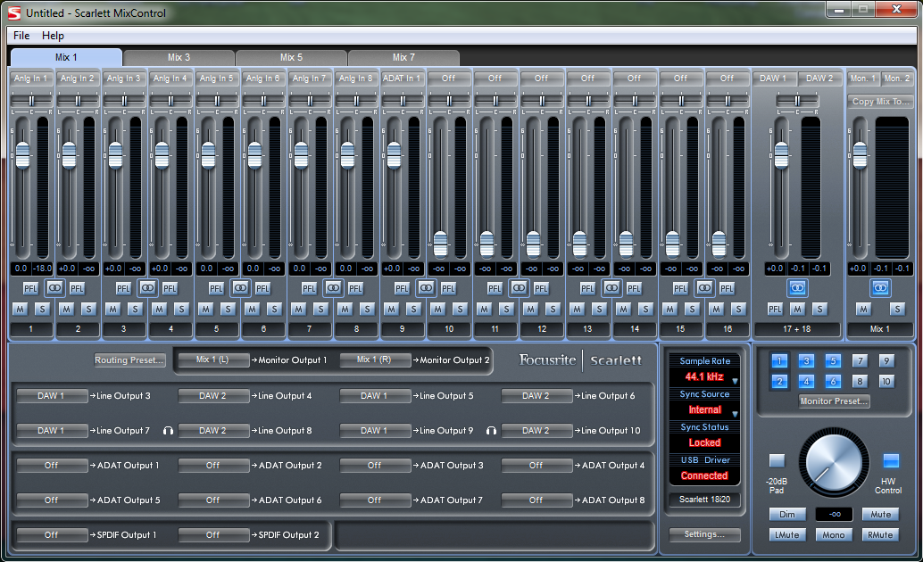 saffire mixcontrol resets to 96k