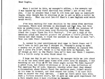 La primera fan letter de David Bowie