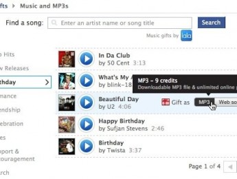 Facebook permite regalar canciones