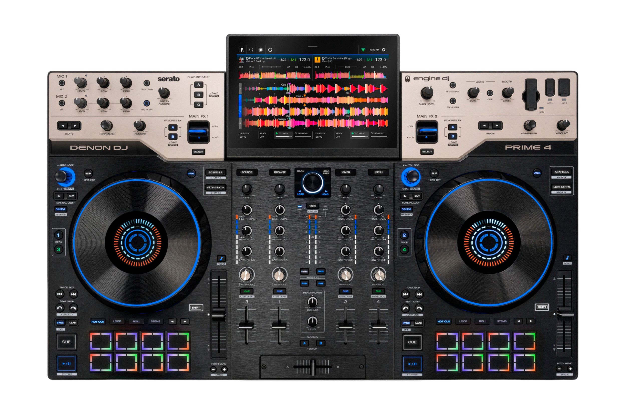 Denon DJ Prime 4 G2, todo en uno de cuatro canales con pads multizona