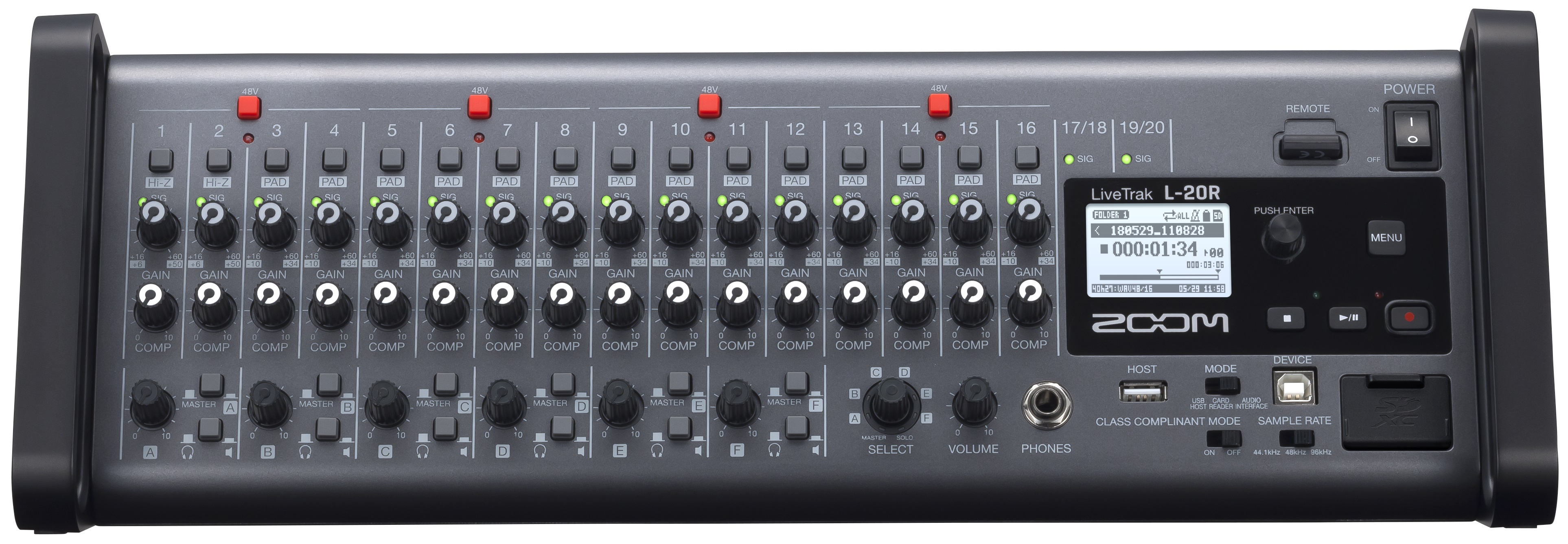 Zoom LiveTrak L20R, mezcla y grabación en rack con 20