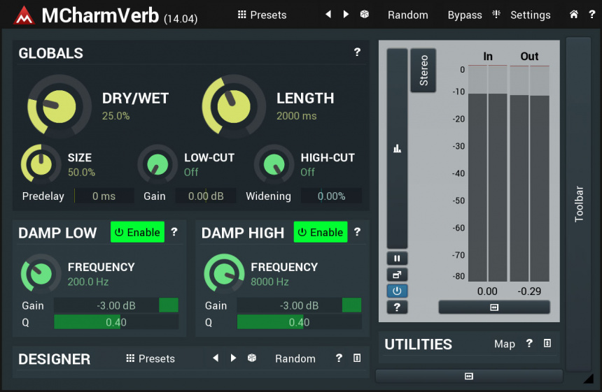 MeldaProduction MCharmVerb, plugin de reverb gratuito con soporte M/S y