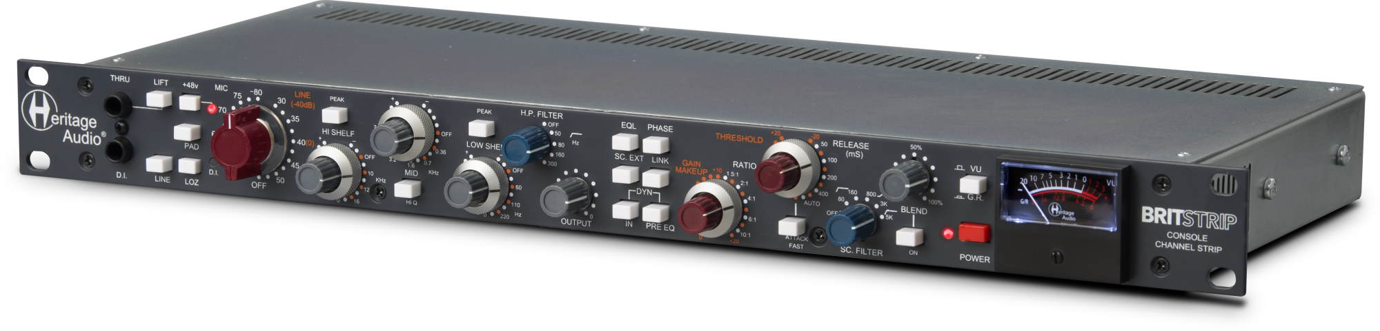 Heritage Audio BritStrip replica preamplificador, ecualizador y compresor Neve en formato rack de 1U
