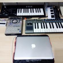Home-studio: Novation Xiosynth, Korg MicroX, Roland SP-404, Yamaha UW10, Macbook Pro, Akai LPD8, SoundArt Chameleon, Korg Nanokey